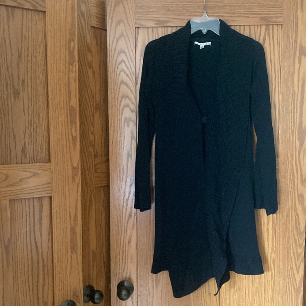 CAbi shawl collar long cardigan. Black. Size small.